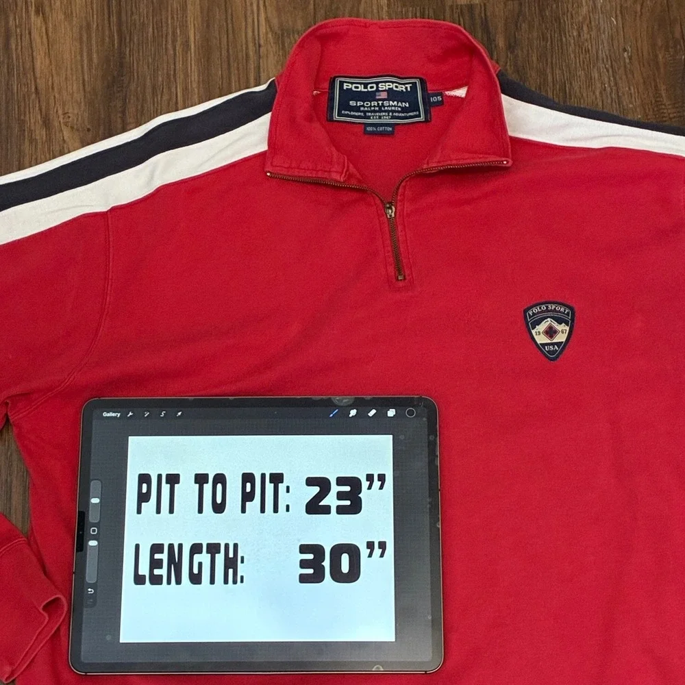 Vintage Polo Sport Ralph Lauren Sportsman 1/4 Zip Pullover Mens L Red USA